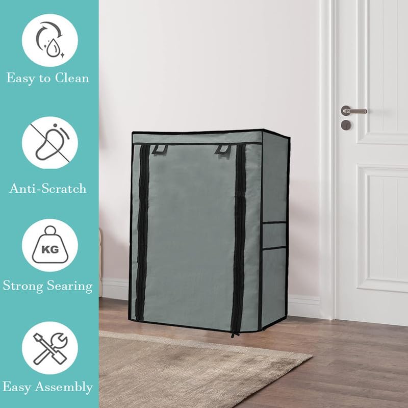 Image of Shoe Rack Cover for 5 Layer Shoe Stand | Dustproof Non-Woven Fabric Cover with Front Zipper | Replacement Cover for Foldable Shoe Organizer Rack | Greyy