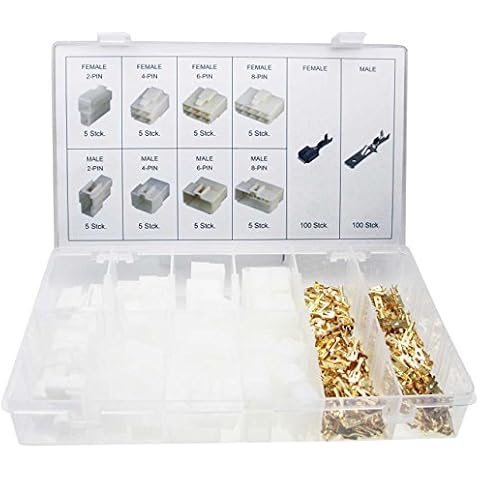 Flachsteckhülsen Flachstecker Set Presskabelschuh-Sortiment mit Gehäuse/Sockelgehäuse (2-pin bis 8-pin 240-tlg. (im wiederverwendbaren Aufbewahrungsbox/Sortimentsbox/Sortierkasten) Cover