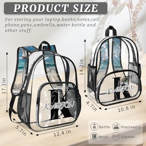 Personalized Ocean Beach Small Clear Backpack Stadium Approved Heavy Duty PVC Plastic Custom Summer Theme Transparent Backpacks See Through Bag with Name4