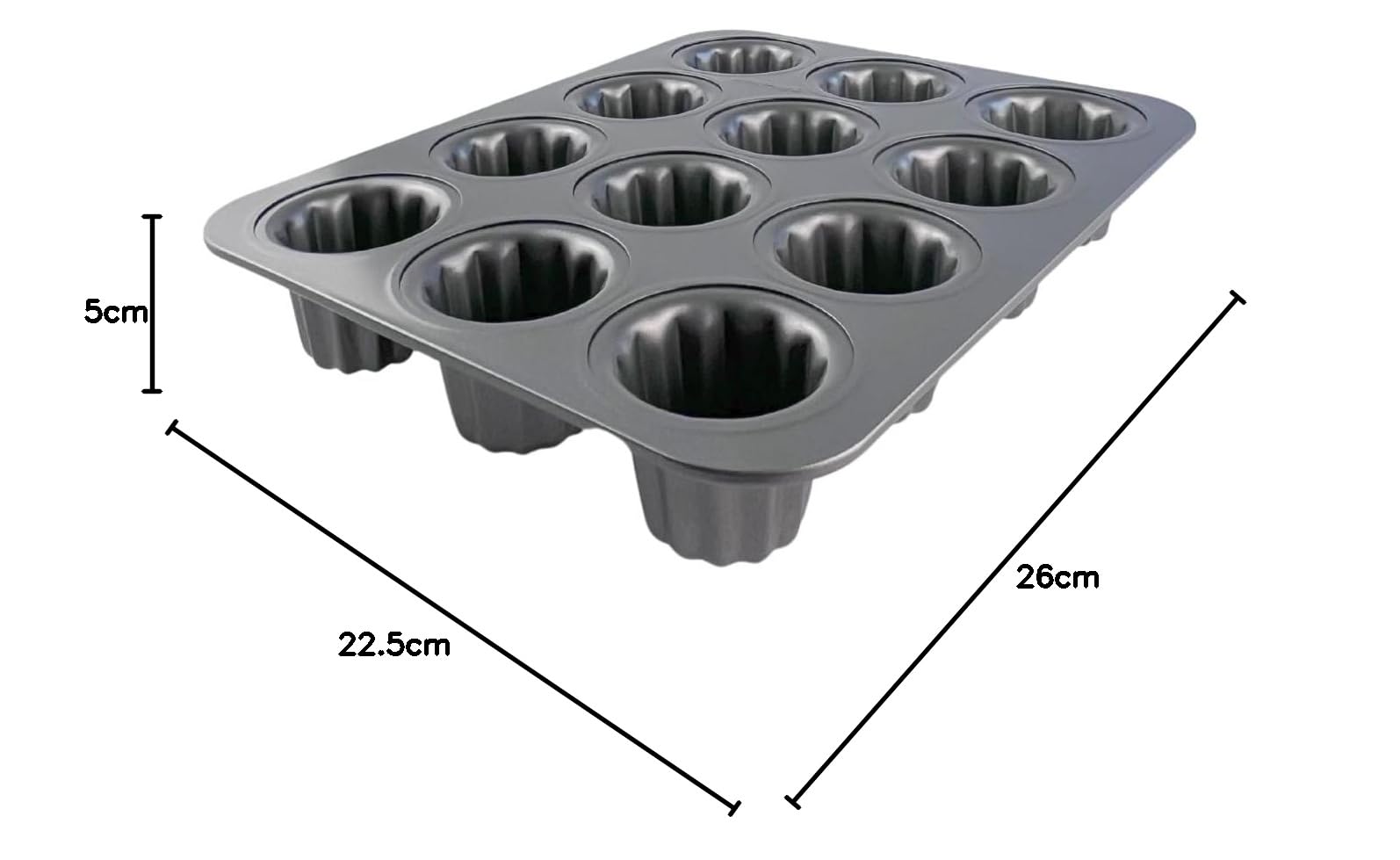 Mastrad - Moule À Cannelés – 12 Cannelés - Moule Forme Bordelaise - Revêtement Duramax Antiadhérent – Acier Résistant 230°C – Démoulage Facile – Sans PFAS & PTFE - 26 x 22,5 x 5 cm