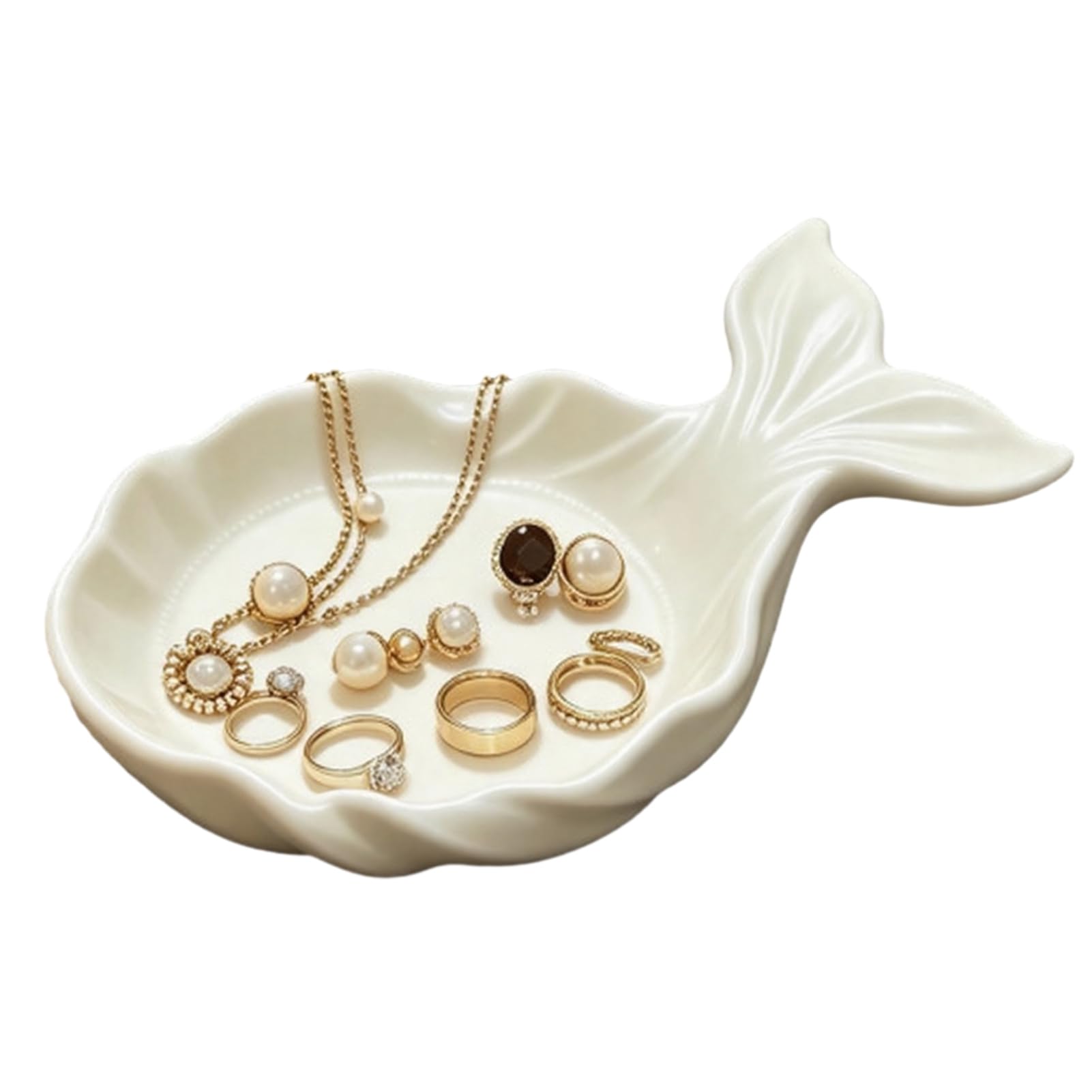 Glifora 3D Printed Fish Shape Jewelry Tray - Girlish Decorative Trinket Dish, Desktop Organiser Tray for Dresser and Entryway, Rings, Earrings, Necklaces and Hair Ties