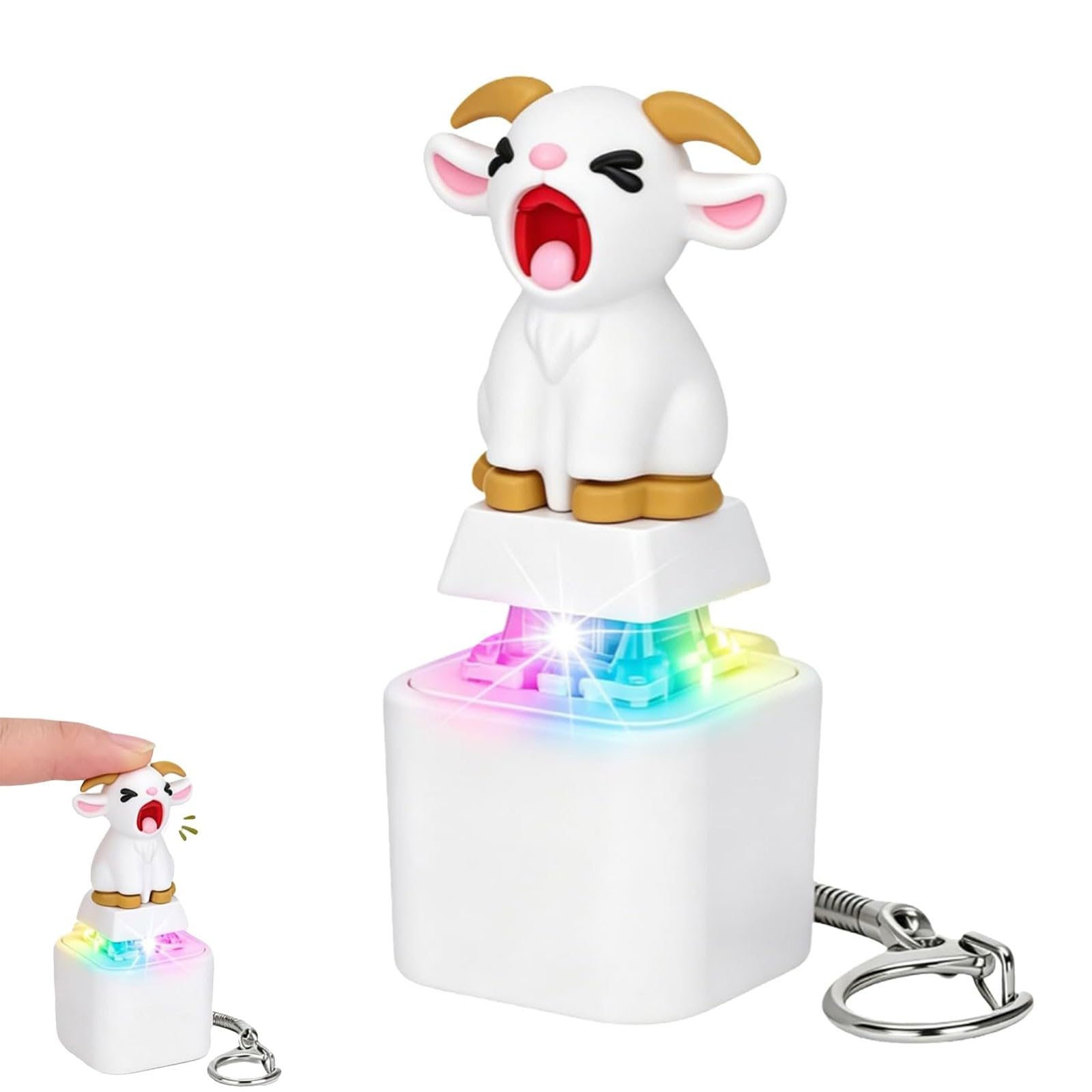 Seagull Mine Button Keychain, USB-C Rechargeable Fidget Clicker Toy with Real Sound and LED Flash, Tactile Clicker Stress Relief Sensory Toy for Adults, Portable Keyring Clips to Keys (Lamb*1)