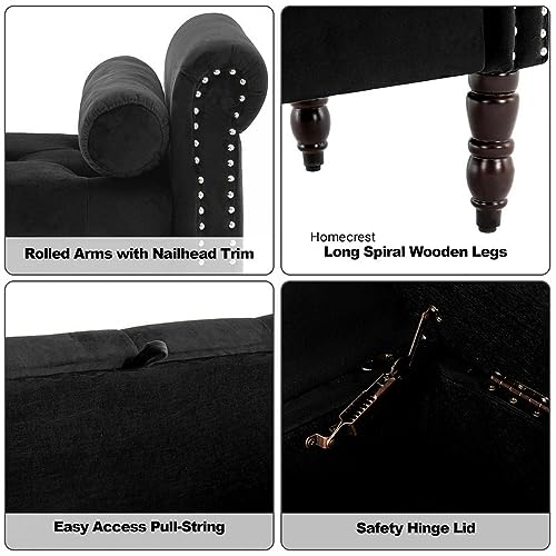Image of Cleobury Storage Couch Bench Ottoman Bench 2 Seater Sofa Settee for livingroom badroom Office (Black)