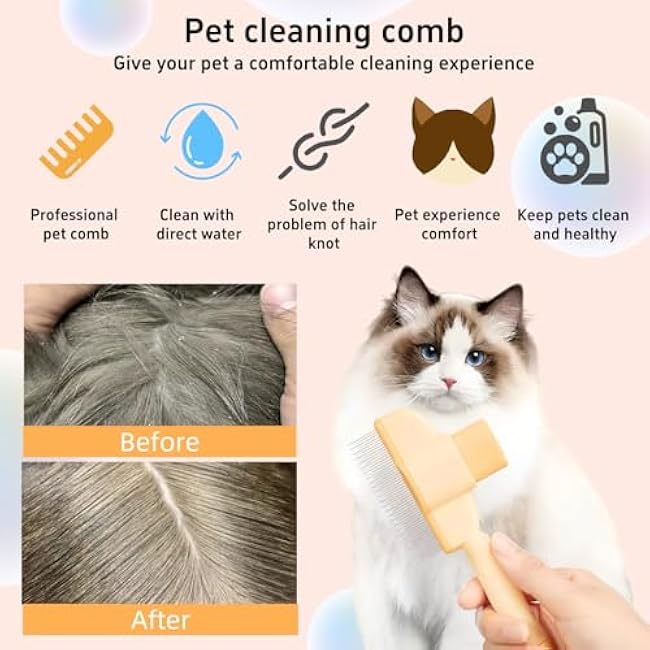 TemApex 2PCS Pet Comb for Dogs & Cats with Long & Short Stainless Steel Metal Teeth for Shedding and Tangles, Self-Cleaning Pet Comb for Dogs and Cats, Comfort and safety-QkA92A5Q
