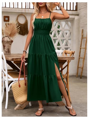 Image of BEAUDRM Women's Summer Maxi Dresses Boho Summer Wedding Guest Dress Beach Vacation Outfits Cruise Flowy Milkmaid Sundresses