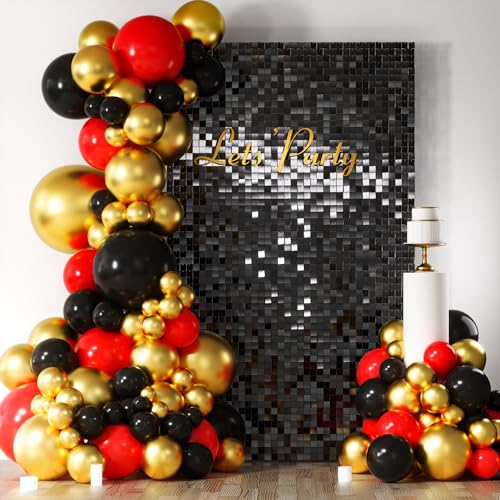 Image of COKAOBE Black Shimmer Wall Backdrop, 18 Pcs Square Sequin Shimmer Backdrop Panel, Photo Backdrops for Birthday, Anniversary, Wedding, Halloween, Graduation & Bachelorette Party Decoration