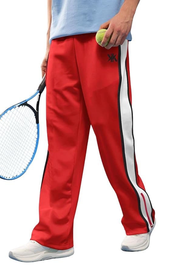 Men's Athletic Track Pants, Straight-Leg with Side Stripe, Zippered Pockets, Regular Fit, Cotton Blend, Moisture-Wicking for Sports Training-image-24