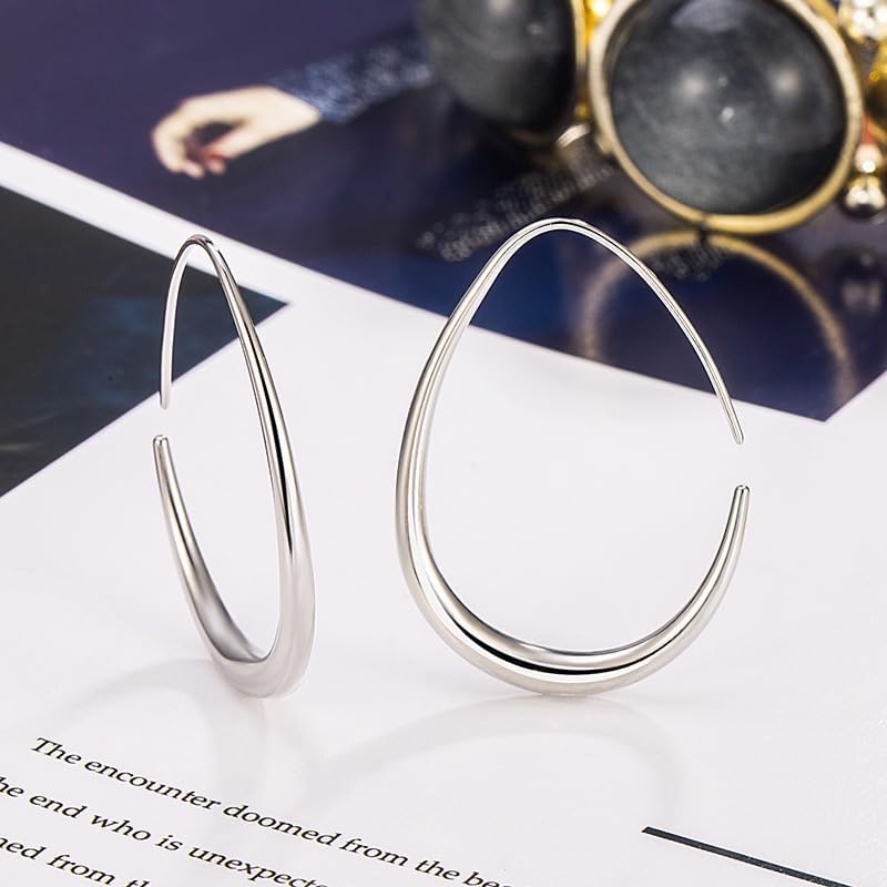 14k Gold Plated Lightweight Delicate Teardrop Oval Pull - Through Hoop Earrings for Women - High Polished Statement Jewelry, Perfect Women's Gift - Image 7