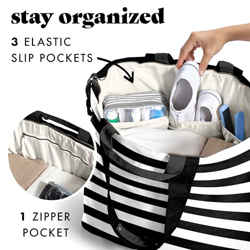 Image of Fit & Fresh XL Beach Tote Bag for Women - XL Travel Tote with Zipper & Pockets, Oversized Canvas Pool Bag, Weekender Carry-On