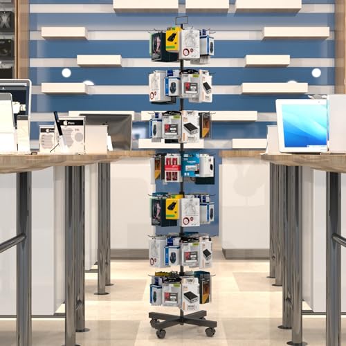 Image of Retail Display Racks 7 Tier Spinning Display Stand, Movable Shop Spinner Rack with Hooks, Retail Display Stand for Jewelry Keyring Hats Socks Toys (Black)