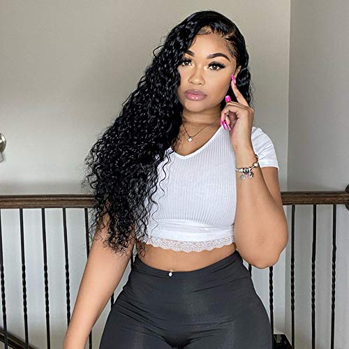 24 Inch 13x4 Lace Front Wigs Human Hair Deep Wave Human Hair Lace Front Wigs Deep Wave Pre Plucked Lace Frontal Wigs Human Hair with Baby Hair 150% Density Lace Front Human Hair Wigs Deep Wave