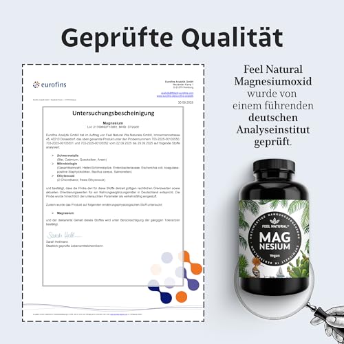 Magnesium hochdosiert Kapseln - 365 Stück (Jahresvorrat) - 664mg je Kapsel, davon 400mg elementares Magnesium - höherer Gehalt als andere Magnesiumformen - Laborgeprüft & Vegan – Bild 5