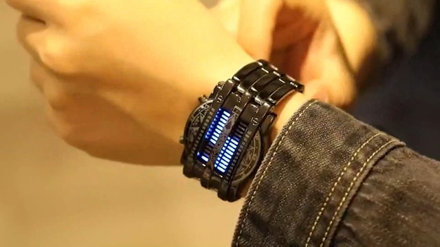 Binaire Matrix Blauwe LED Digitale Horloge Heren Klassieke Creatieve Mode Polshorloges LED Digitale Armband Horloge(Zwart2