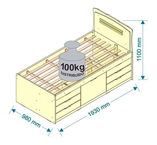Cama Solteiro Multifuncional 7 Gavetas Florença Siena Móveis Amêndoa/Off White