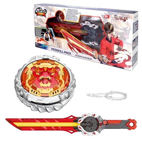 INFINITY NADO Peonza de Metal, con Lanzador de Espadas, peonza iluminada, para niños y niñas a Partir de 5 6 7 8 9 10, Oso de la Guerra Ardiente, Rojo