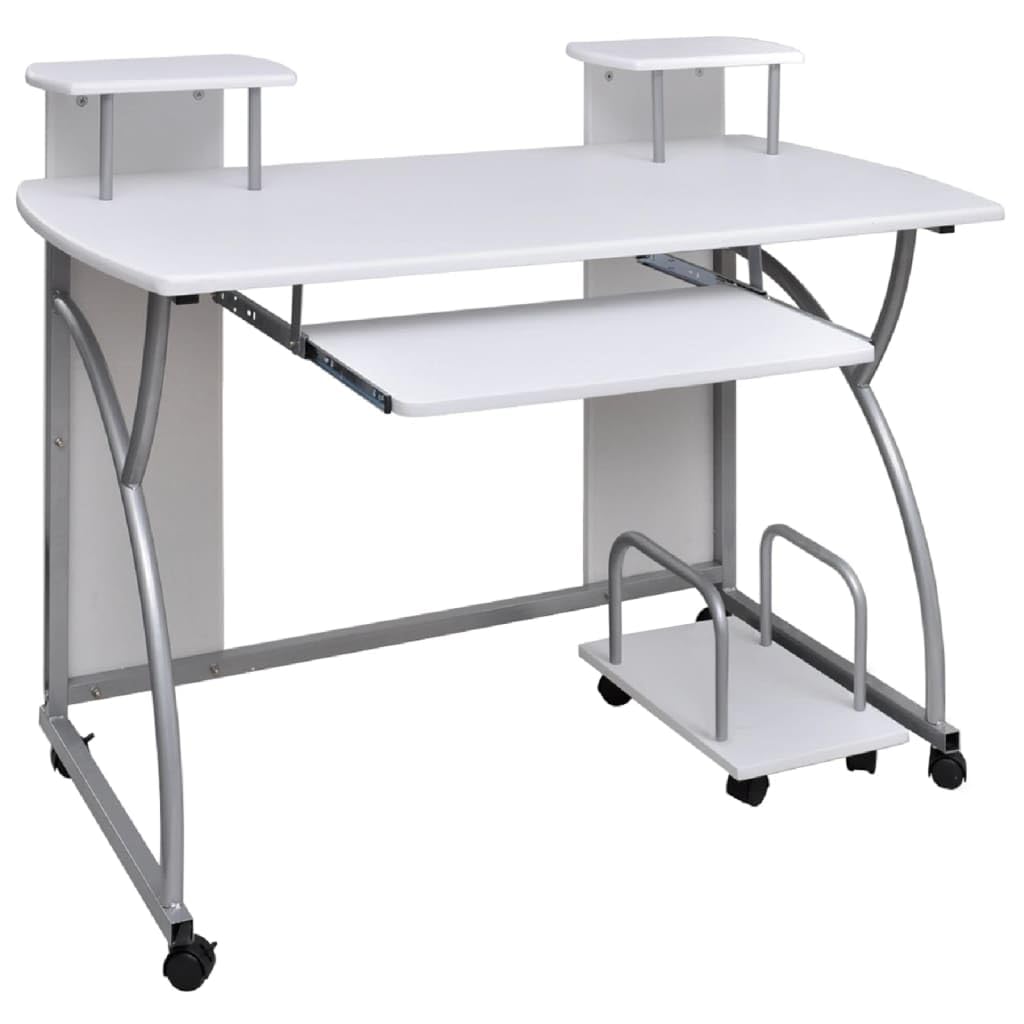 vidaXL Escritorio Ordenador Computadora Oficina Despacho Mueble Soporte Habitación Casa Hogar Madera Contrachapada Blanco 110x52x88,5 cm
