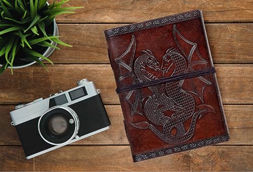 Livre en cuir double dragon grimoire médiéval carnet de notes vierge - 7