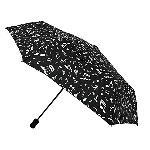 Smati Compact Folding Umbrella - Automatic Opening And Closing; 7 Fiberglass Ribs; Windproof; Robust; Diameter=90Cm; Great Classic; Protective Cover; Woman’s Umbrella; Men’s Umbrella; Musical Notes Design #TOP2
