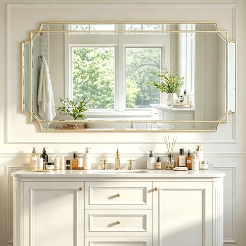 womilous Large Gold Beveled Mirror