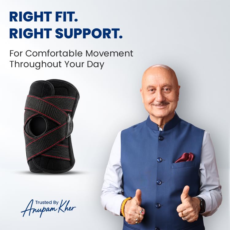 Image of AGEasy (Max Group) Adjustable Knee Brace with 4 Metal Stabilizers & Silicone Patella Support Ring | Knee Support for Gym, Sports, Travel, Walking, Running, Arthritis, Joint Pain & Post-Surgery Recovery | Knee Cap for Men & Women | Universal Fit (1 Piece)