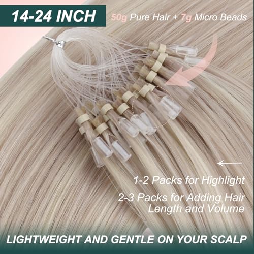 Image of Easyouth Micro Ring Hair Extensions Human Hair Blonde, Long Straight Hair