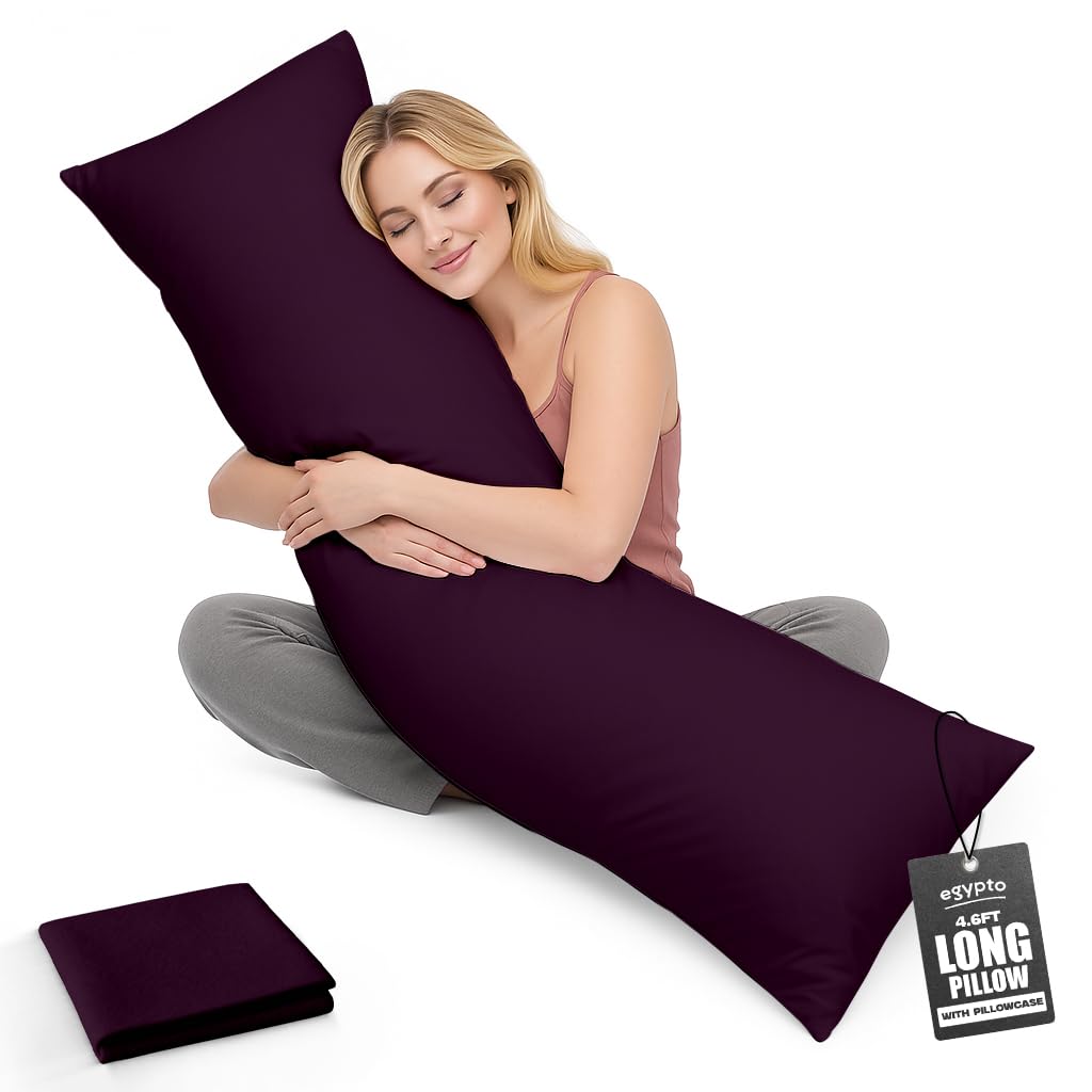 Egypto Women's Plum Living Orthopaedic 4Ft 6 Bolster Pillow (19”X54”) – Hypoallergenic Long Pillow – Soft & Breathable Full Body Pillow For Back, Neck & Leg Support – Ideal Pregnancy Support With Long Pillow Case (Plum)