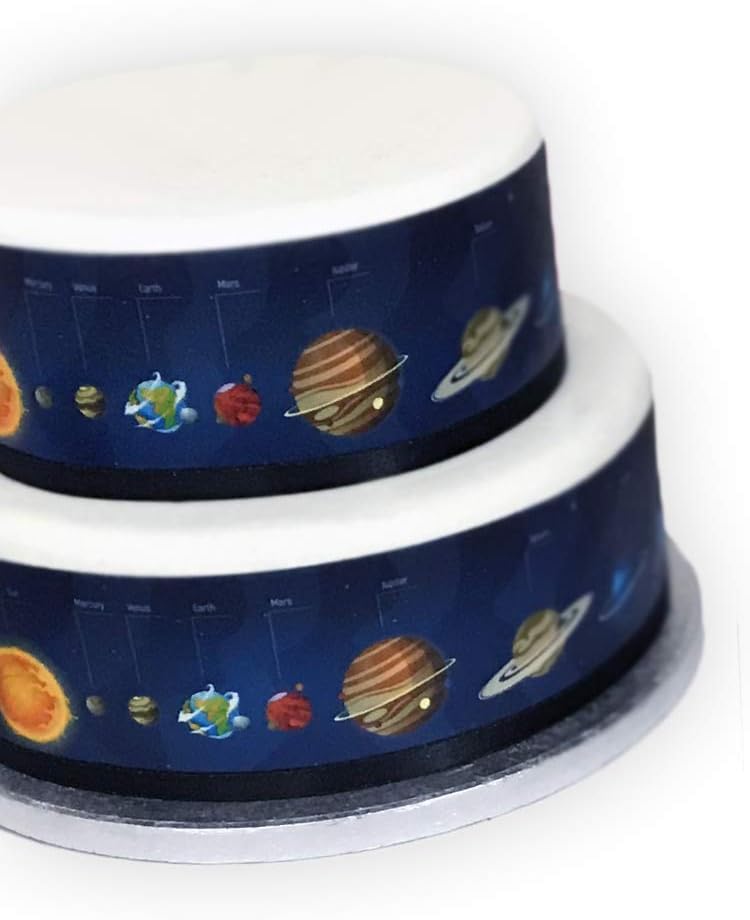 A4 Edible Decor Icing Sheet PLANETS Space Border Edible Cake Topper Decoration - Features 9 different planets