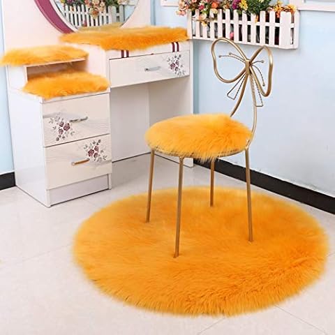 LOVEHOME Faux Fur Sheepskin Seat Cushion,Long Wool Area Rugs Plush Carpet Fluffy Chair Pads Round Shape(only 1 Piece)-Yellow A 100x100cm(39x39inch) Cover