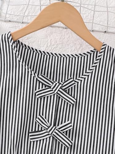 Image of Girls Bowknot Tank Tops Sleeveless Striped Shirts Cotton Peplum Babydoll Top