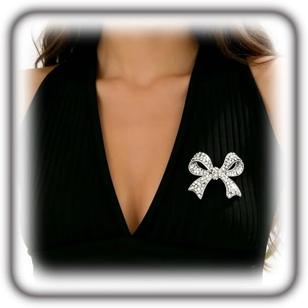Rhinestone Brooches for Women,Silver Bow Crystal Brooches Cute Dress Pin Trendy Decorative Pins,Aesthetic Coquette Jewelry Pins Accessories Gifts