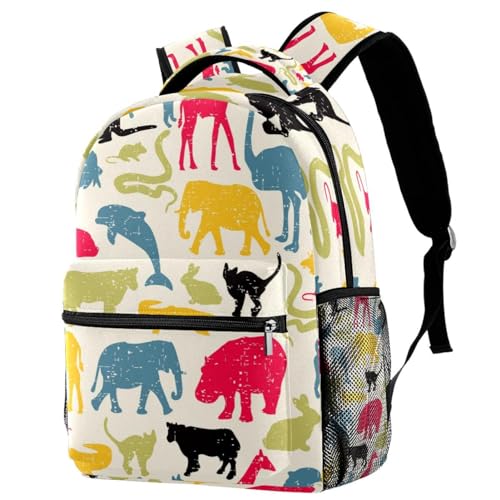 Sac à dos d'école résistant contre la charge lourde motif silhouette animaux du zoo