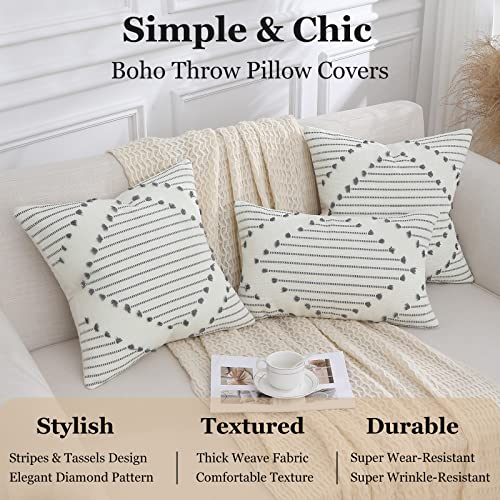Mecatny Boho Throw Pillow Covers Grey And Cream White Pillow Covers 18X18 Set Of 2 Farmhouse Decorative Pillow Covers For Couch Sofa Living Room #TOP6