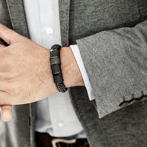 Image of SERASAR Premium Leather Bracelet Men | Stainless Steel Magnetic Clasp | Three Colors | Jewelry Box Included