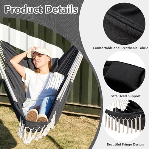 Eusuncaly AD3333 Hammock Chair With Stand,Hanging Chair Flow Bohemian Hand Indoor Outdoor,With Headrest And Side Pockets thumb #4