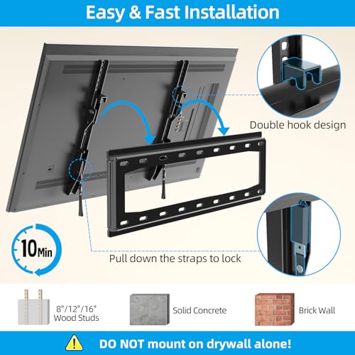 Image of HOME VISION Tilt TV Wall Mount for Most 26-65 Inch Flat /Curved Screen | Max VESA 400x400mm, Holds up to 100 lbs, Fits 8-16 inch Wood Studs, Universal Low Profile TV Bracket, Space Saving HV9401