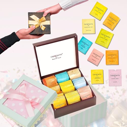 Image of Goodwyn Tea Alluring Chest (90 Tea Bags) | Assorted | Royal Exotic Wooden Tea Box | Best Premium Tea Hamper Gift Box Set Souvenir for Foreigners, Office, Corporates | Wedding | Welcome | Anniversary | Birthday | Festivals | Occassion
