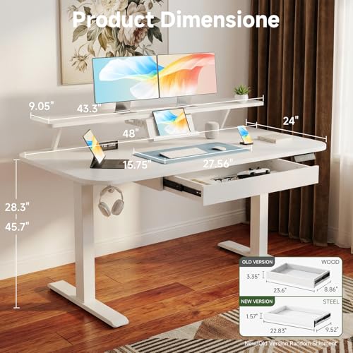 Image of COMHOMA Electric Standing Desk with Drawers, 48 x 24'' Sit Stand up Desk with Monitor Stand, Laptop Stand, Height Adjustable Ergonomic Home Office Computer Desk with Memory Preset Controller