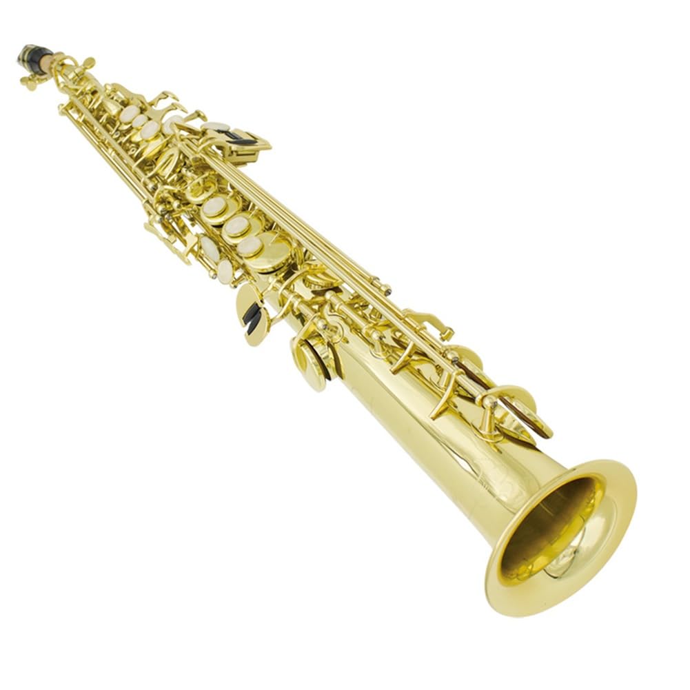 Saxofón soprano Bb recto de latón profesional, instrumento de viento de madera plano Bb B, patrón tallado con estuche de transporte, guantes, correas de paño de limpieza, kit para principiantes (Colo