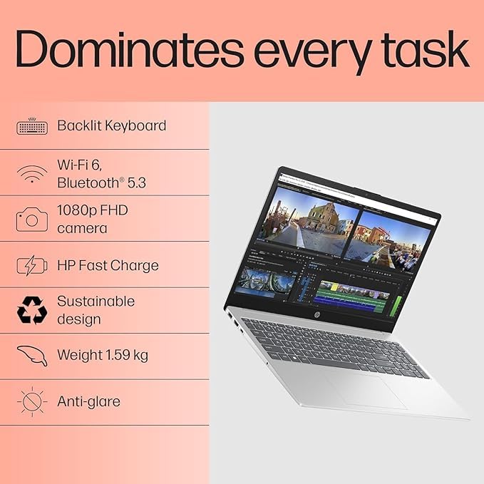 Image of HP Professional 15 (2026) - Intel Core 5-120U, 16GB RAM, 512GB SSD, 15.6 inch FHD Anti-Glare, Win 11 Pro + MS Office 2024, Backlit +Fingerprint /FHD, 1.59kg, Turbo Silver, Copilot Key 1Yr Warranty