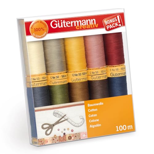 Gütermann creativ Set hilo de coser con 10 bobinas de hilo de algodón 100 m en colores diferentes