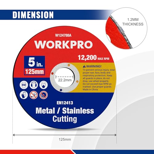 WORKPRO Juego de Discos de Corte, 20 Hojas de Corte de Acero Inoxidable, 125 mm x 1,2 mm x 22 mm, para Metal y INOX, Accesorio de Amoladora Angular - Imagen 5