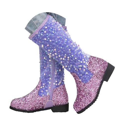 Cowgirl Boots for Girls Mid Calf Round Toe Kids Cowboy Boots Side Zipper Western Boot Horse Riding Shoes Waterproof Non Slip Sole for Outdoor Activities