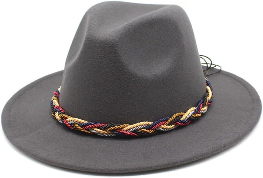 Western Cowboy Hat with Braided Rope Band, Khaki Felt, Wide Brim