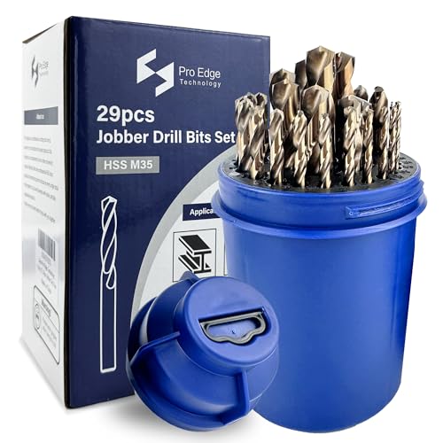 29pcs Cobalt Drill Bits Set, M35 High Speed Steel Heavy Duty Twist Jobber Length for Stainless Steel Cast Iron Wood Plastic with Round Storage Case (1/16"-1/2")