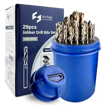 29pcs Cobalt Drill Bits Set M35 HSS Jobber Drill Bits Set 1/16"-1/2" | 135 Degree Tip Design with Round Storage Case, for Hardened Metal, Stainless Steel, Cast Iron, Wood and Plastic