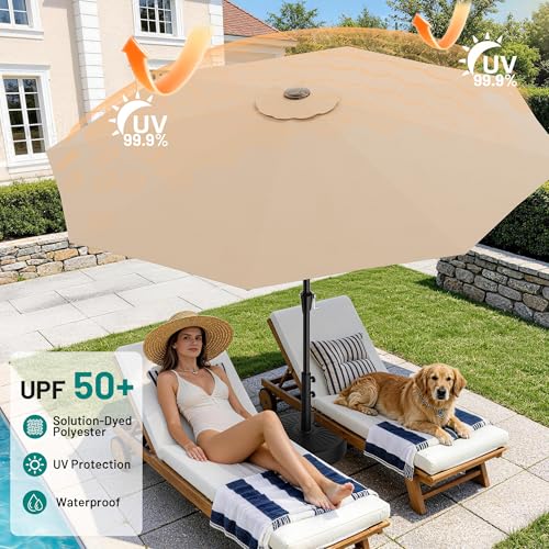 AreShark 9 FT Patio Umbrella for Outdoor, Outdoor Table Umbrella with Push Button Tilt and Crank, Outdoor Patio Umbrellas with 8 Sturdy Ribs for Market, Garden, Pool (Beige) image 5