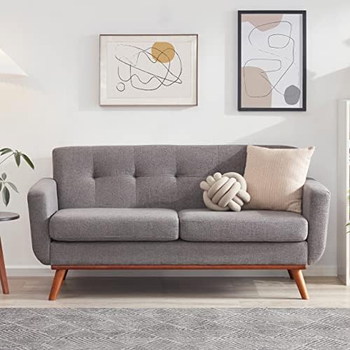 Kingfun Tbfit 65" W Loveseat Sofa, Mid Century Modern Decor Love Seat Couches for Living Room, Button Tufted Upholstered Love Seats Furniture, Solid and Easy to Install Small Couch for Bedroom, Grey