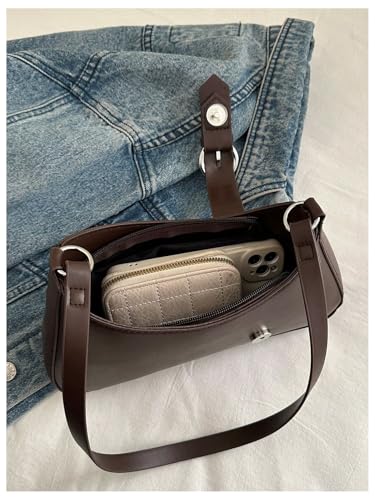 Verdusa Women's Buckle Zipper Crescent Shoulder Handbags Vintage Top Handle Underarm Bags3
