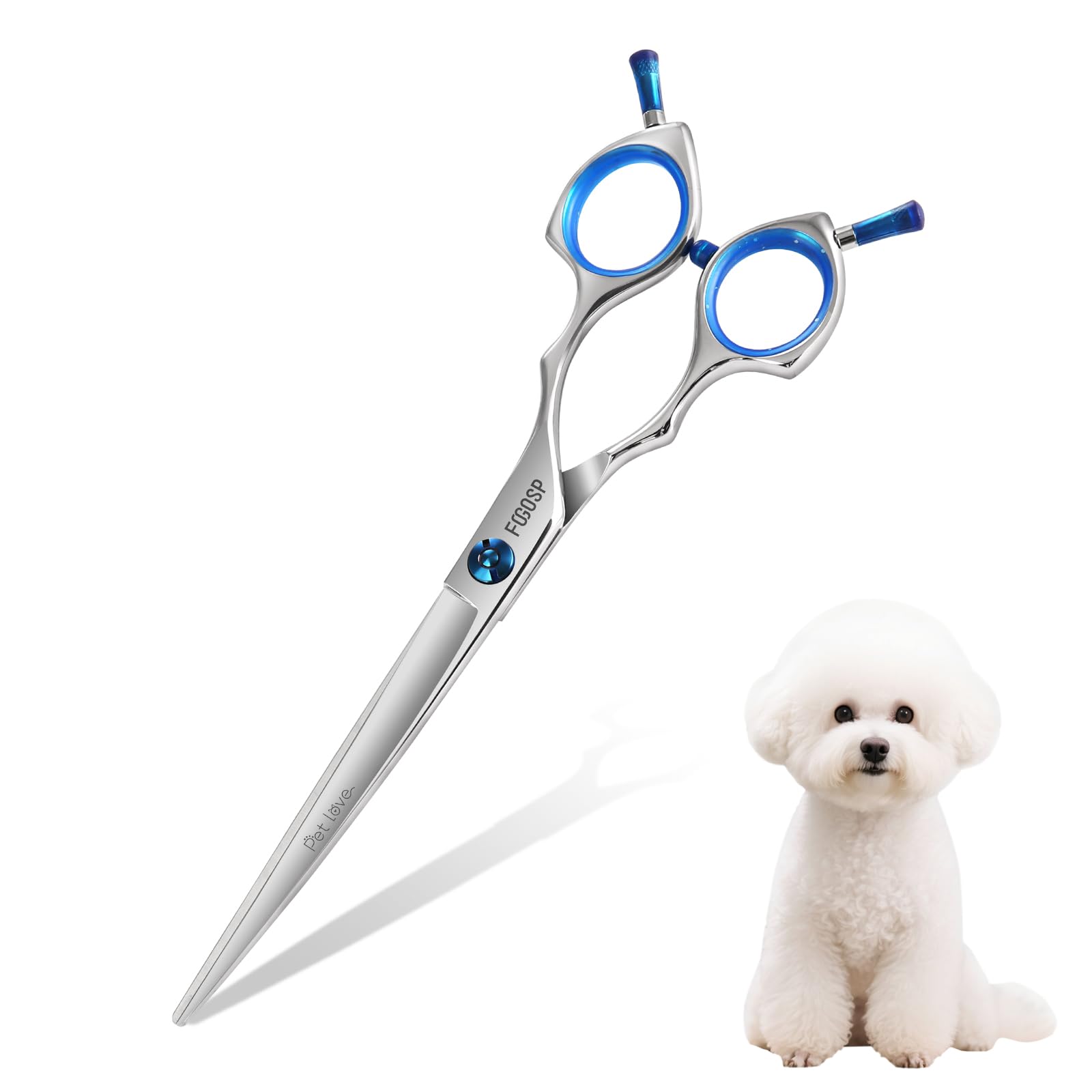 FOGOSP Straight Dog Grooming Scissors 7 in Dog Hair Scissor Trimming Dogs Pet Cat Shears Japan 440C Symmetric Handle Easy for Cutting Body Leg Hairs(7.0)
