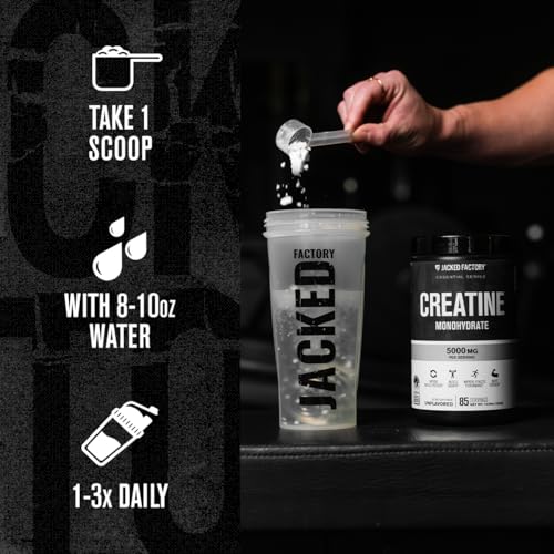 Image of Jacked Factory Creatine Monohydrate Powder 425g - 5g Daily Creatine Supplement for Men and Women, Vegan-Friendly, Third-Party Tested - 85 Servings, Cherry Limeade